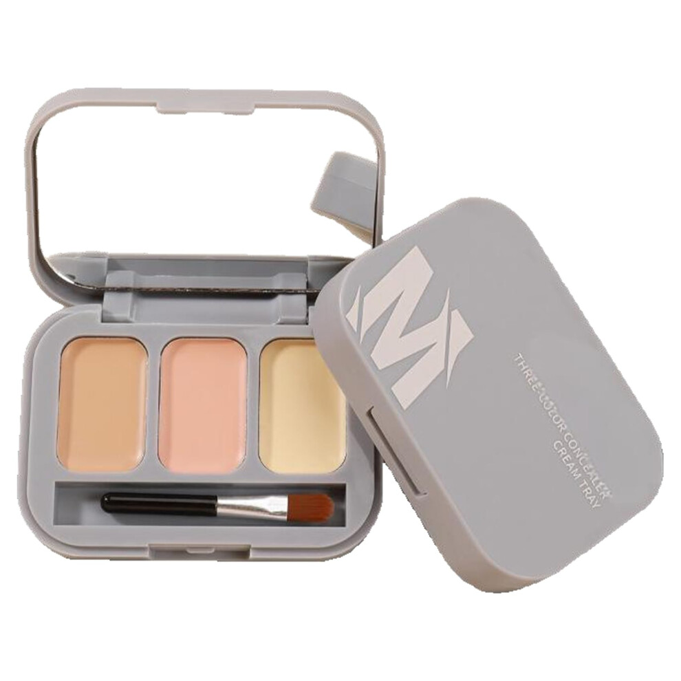 Cream Triple Shade Concealer Palette With Brush And Mirror, AllâInâOne Color Corrector Makeup For Travel