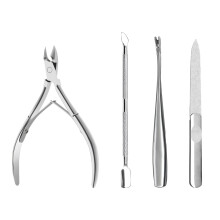 Professional Stainless Steel Cuticle Cutter Set, 4 in 1 Nail Care Kit for Manicure and Pedicure