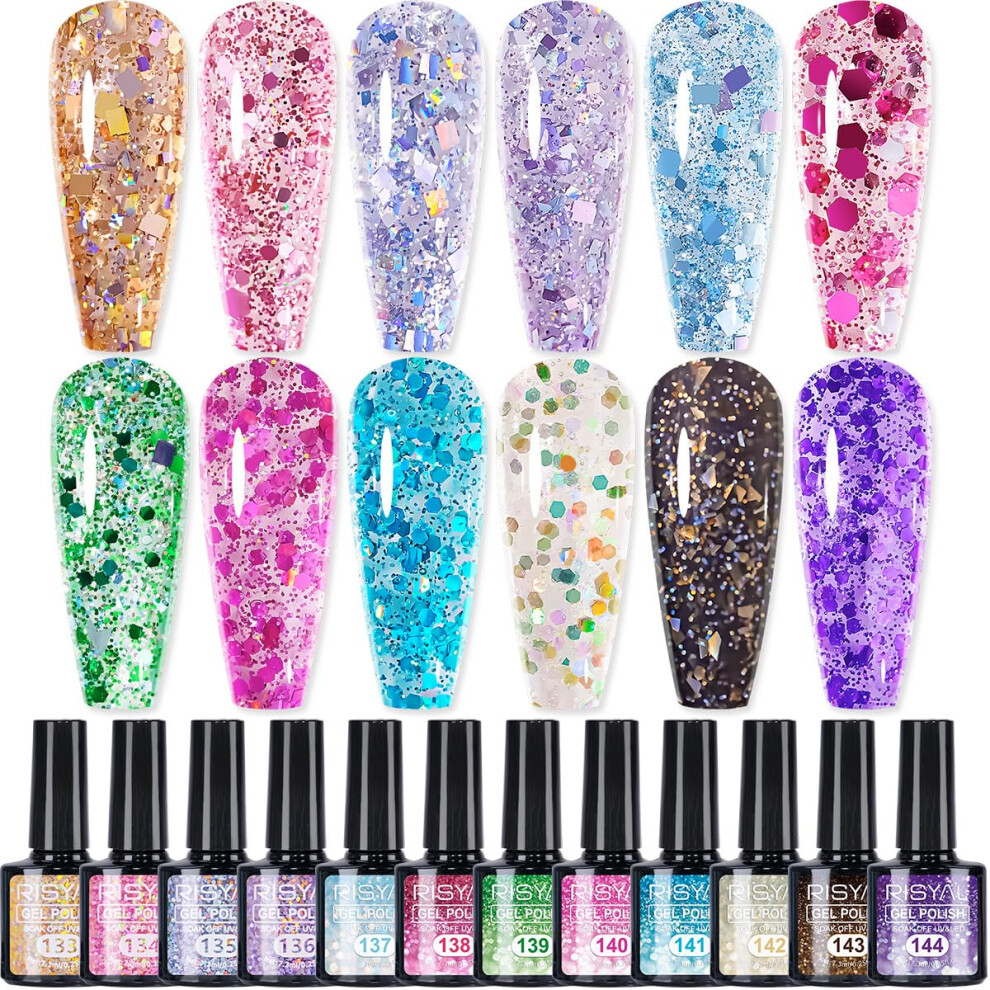 Golden/Red/Pink Glitter Gel Nail Polish Set 12 Colors With Long Lasting Multidimensional Sparkle For Diy Salon And Home