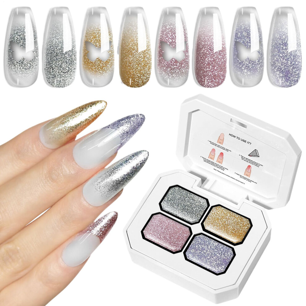Gradient Shimmer Gel Nail Polish Palette 4 Colors, PlatinumLike Shine UV Gel Nail Paint for LongLasting Manicure
