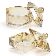 2 Pack Crystal Glass Nail Dappen Dish with Lid, Amber Acrylic Nail Liquid Powder Holder for Art Mixing