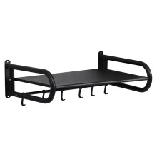 Wall Mounted Microwave Shelf – HeavyDuty Stainless Steel Adjustable Kitchen Rack with Guardrail and 6 Hooks, 66 lbs Capacity, Black