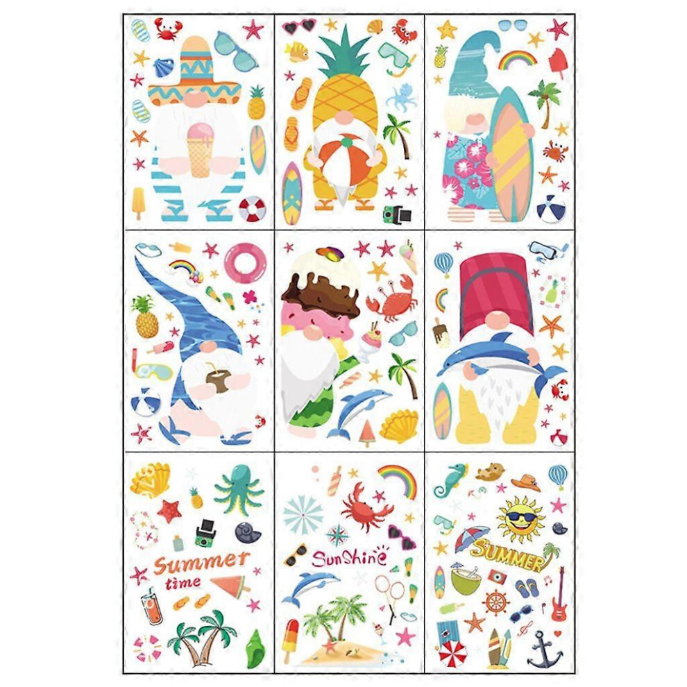 (As Show, A) 9 Sheets Hawaii Gnome Stickers Window Decals Diy Wallpaper Refrigerator Decoration For Home Nursery Living Room 5213747889752
