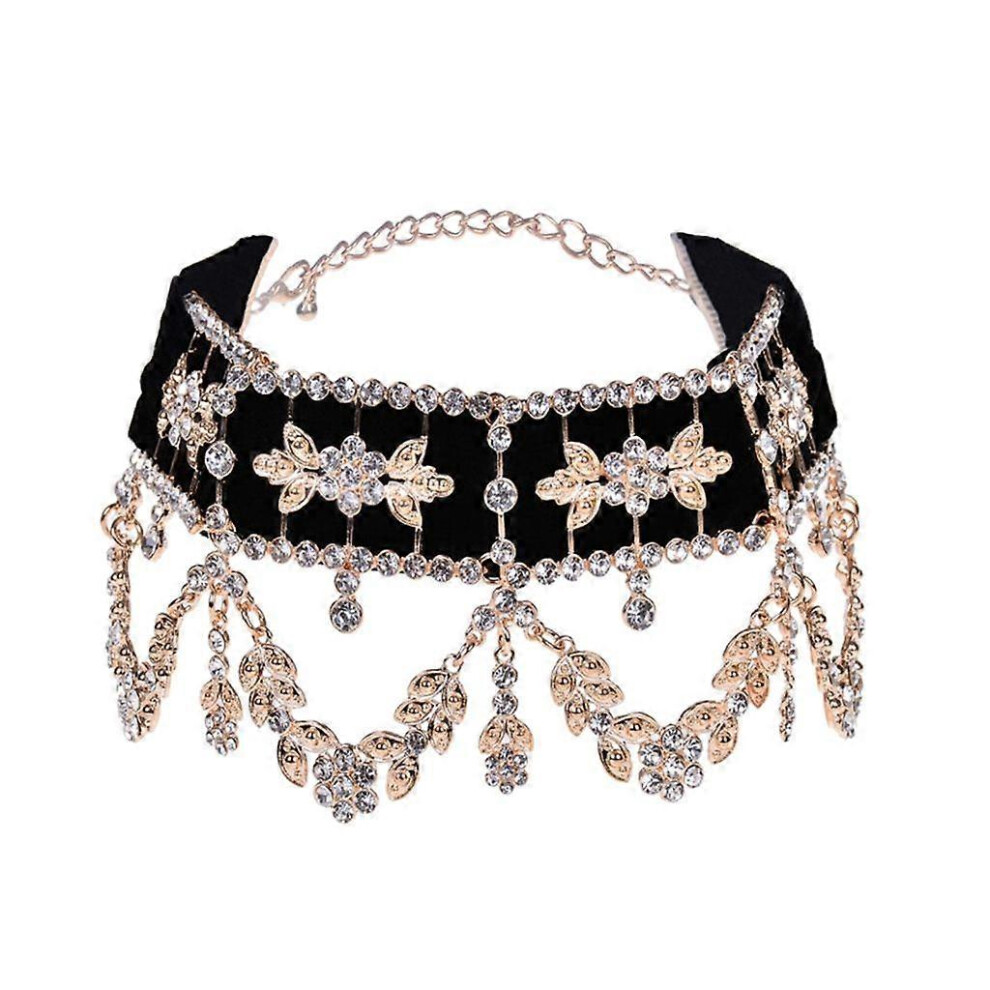 (As Show, Gold) Elegant Velvet Choker Necklace Vintage Rhinestone Pendant Necklace Jewelry 3364096770757