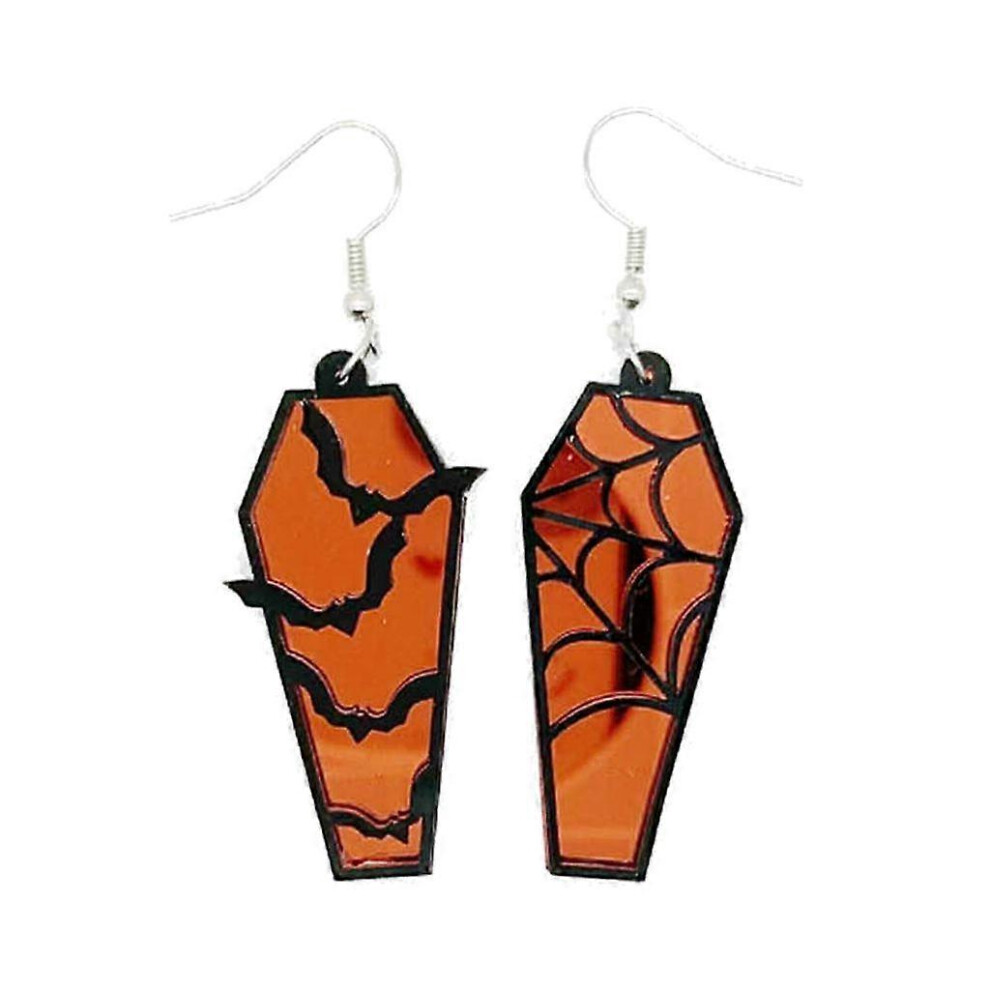 (As Show, One Size) Halloween Acrylic Spiderweb Coffin Dangle Earring Coffin Shape Earrings Funny 5213747835483