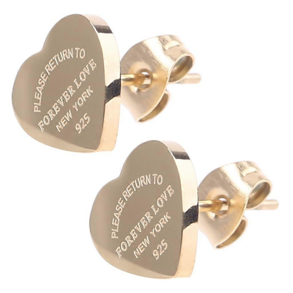(As Show, Gold-Color) Exquisite Stainless Steel Heart-Shaped Stud Earring All-Match Gift For Unisex 3242242647354