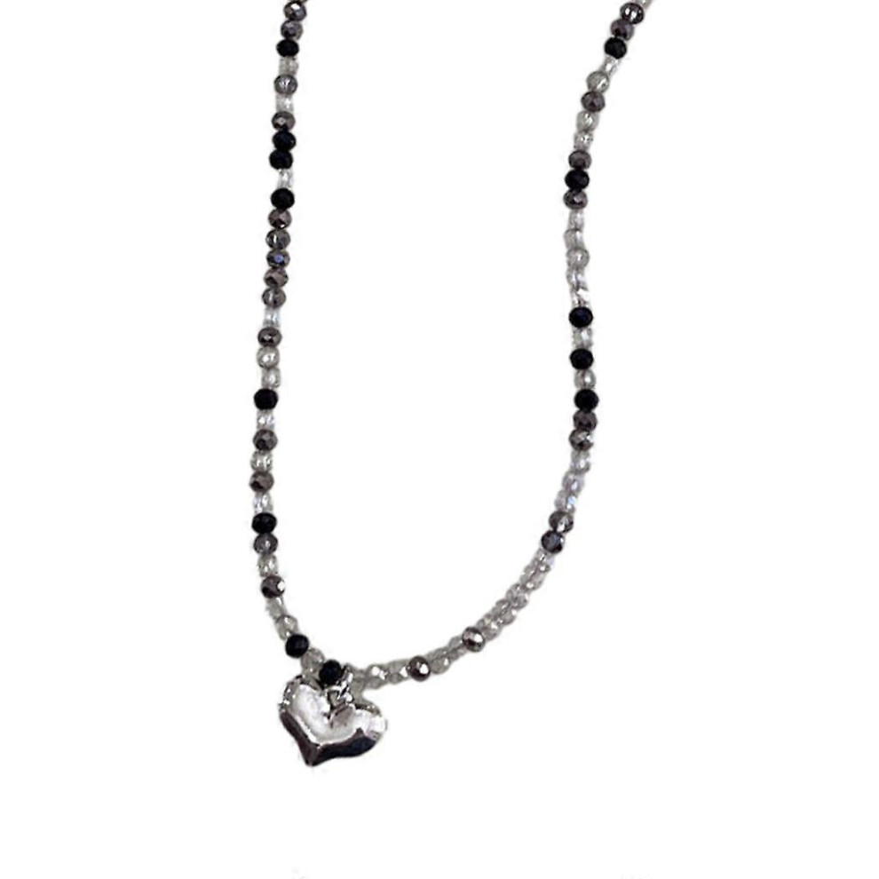 (As Show, Light Purple Powder) Colorful Beads Necklace Heart Choker Y2k Necklace For Women Punk Accessory 5213747810244