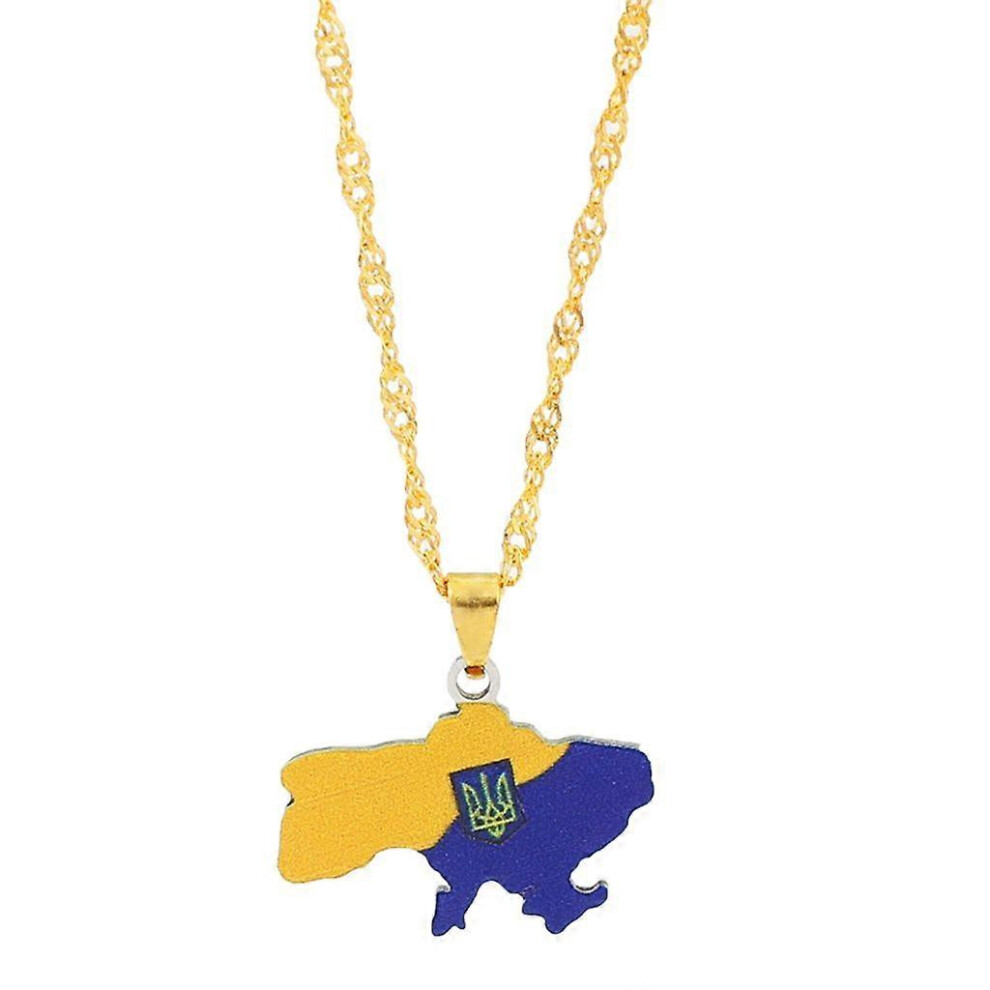 (As Show, One Size) Ukraine Map Pendant Necklace Choker Ukraine Outline Heart Flag Jewelry Gift 3242242634682