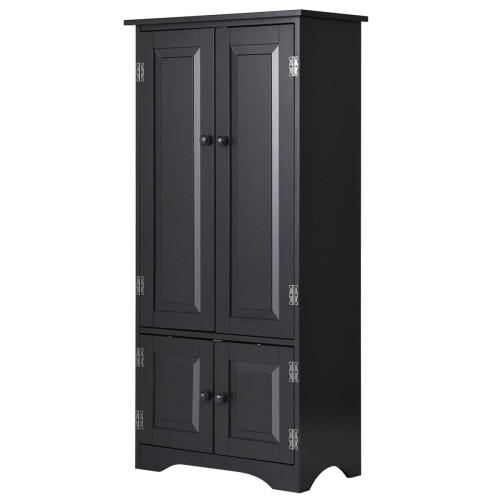 Midiskab, sideskab, highboard, højskab, træ, sort, 59 x 32 x 123 cm