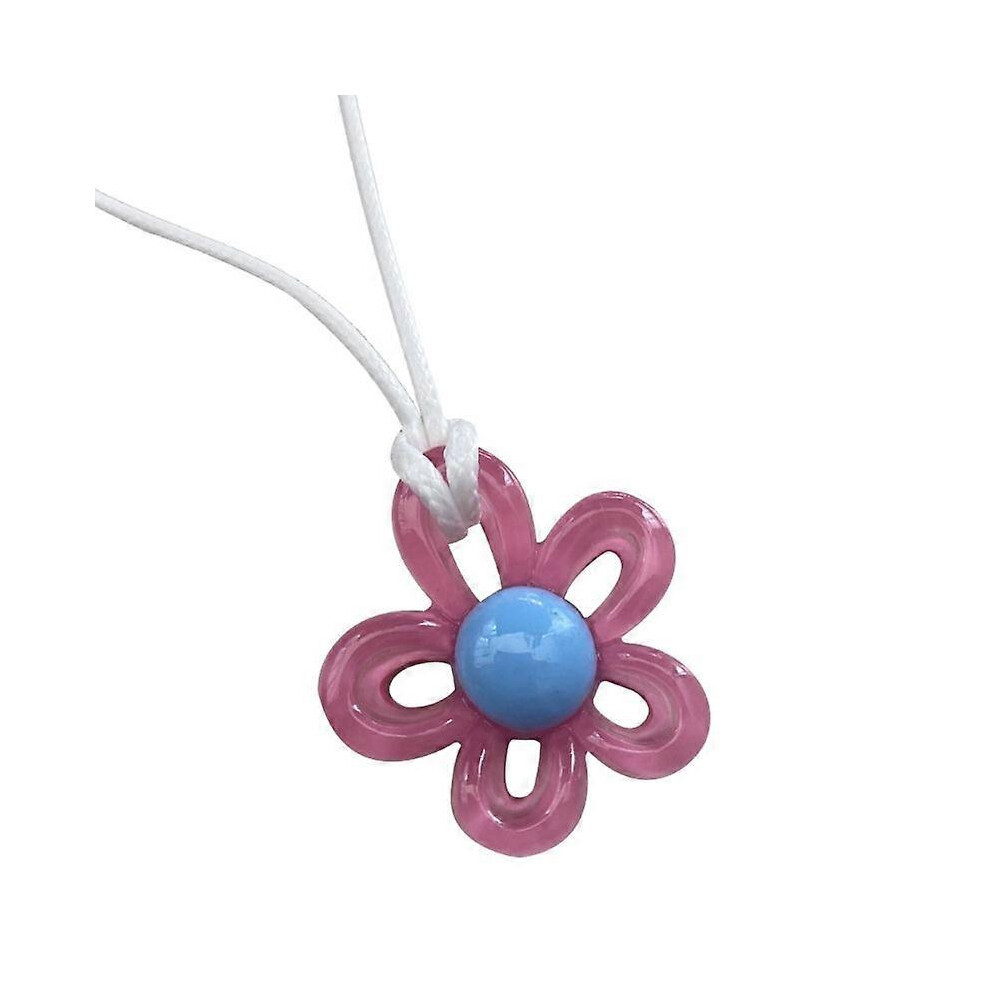 (As Show, Hot Pink) Hollow Flower Pendants Necklace Resin Flower Rope Chain Choker Crystal 5213747833168