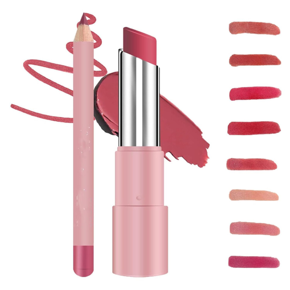 Hydrating Lip Balm and Lip Oil Balm Set with Hyaluronic Acid Shine, NonSticky Longlasting Color,  Lip Liner 0.1 Oz (05#)