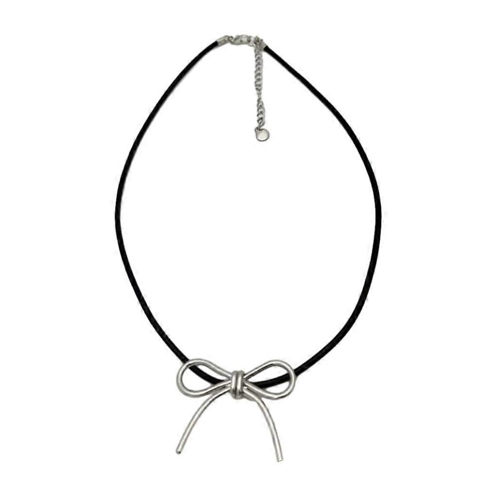 (As Show, Black) High Sense Bowknot Pendant Necklace Temperament Clavicle Chain Handmade Jewelry 3242242653447