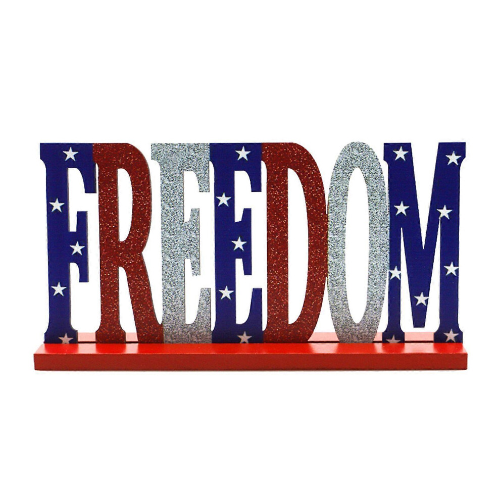 (As Show, Jm00706) Independence Day Wooden Tabletop Sign Freedom America Letters 4Th Of July Patriotic Table Topper Tiered Tray Decoration 5213747876745