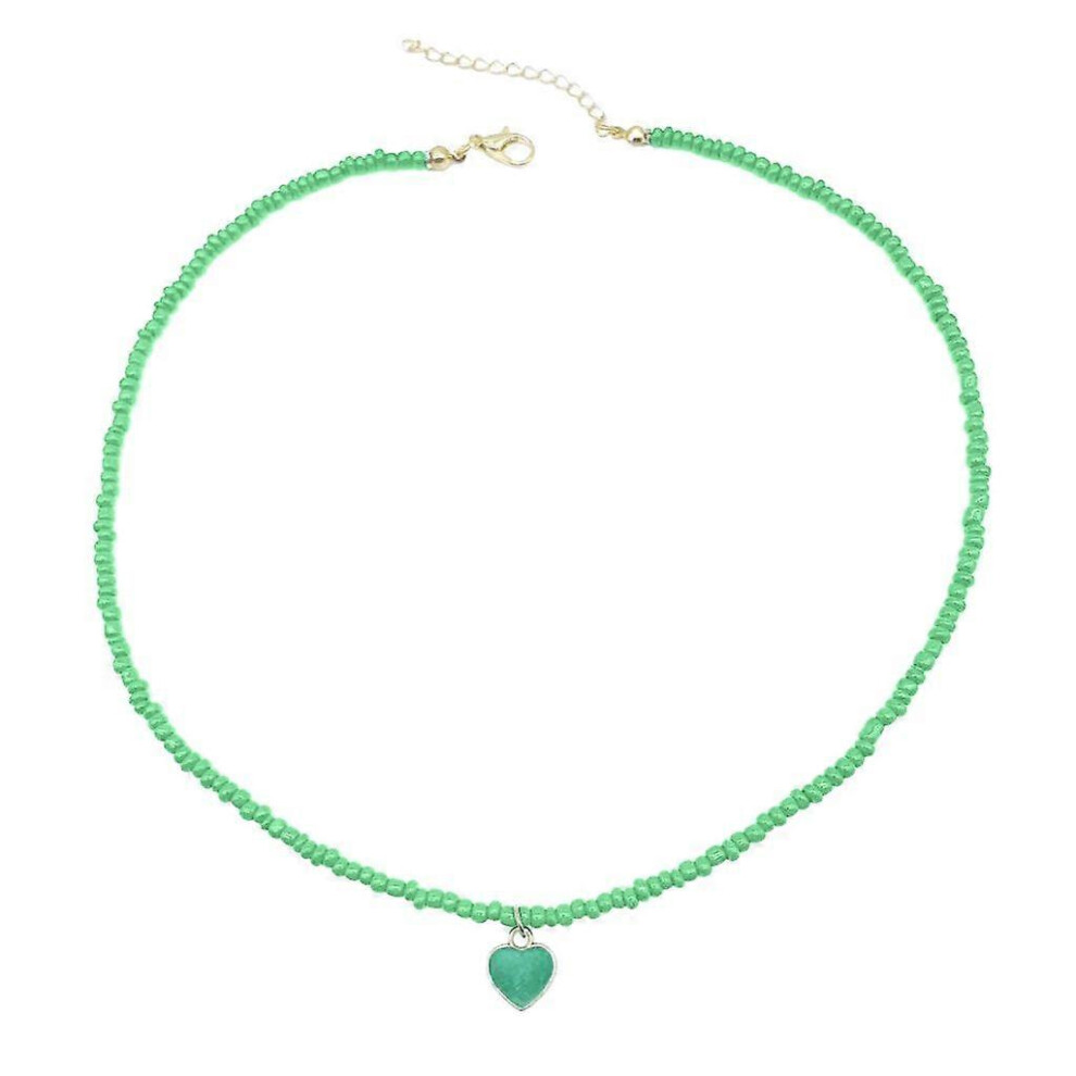 (As Show, Pink) Simple Heart Pendant Necklace Clavicle Chain Simple Y2k Beaded Necklace 5213747878893