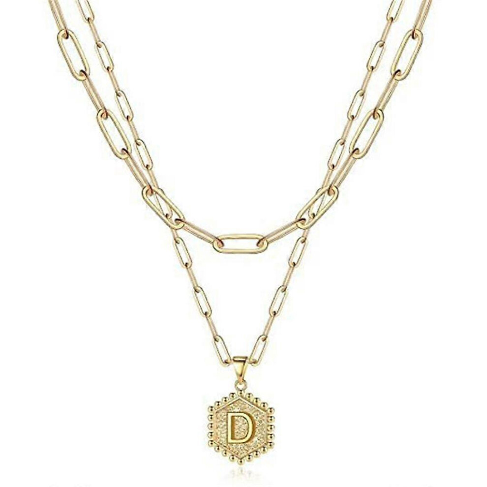 (As Show, Q) Gold Layering Paperclip Chain Necklace Adjustable Initial Necklace Jewelry 5213747866432