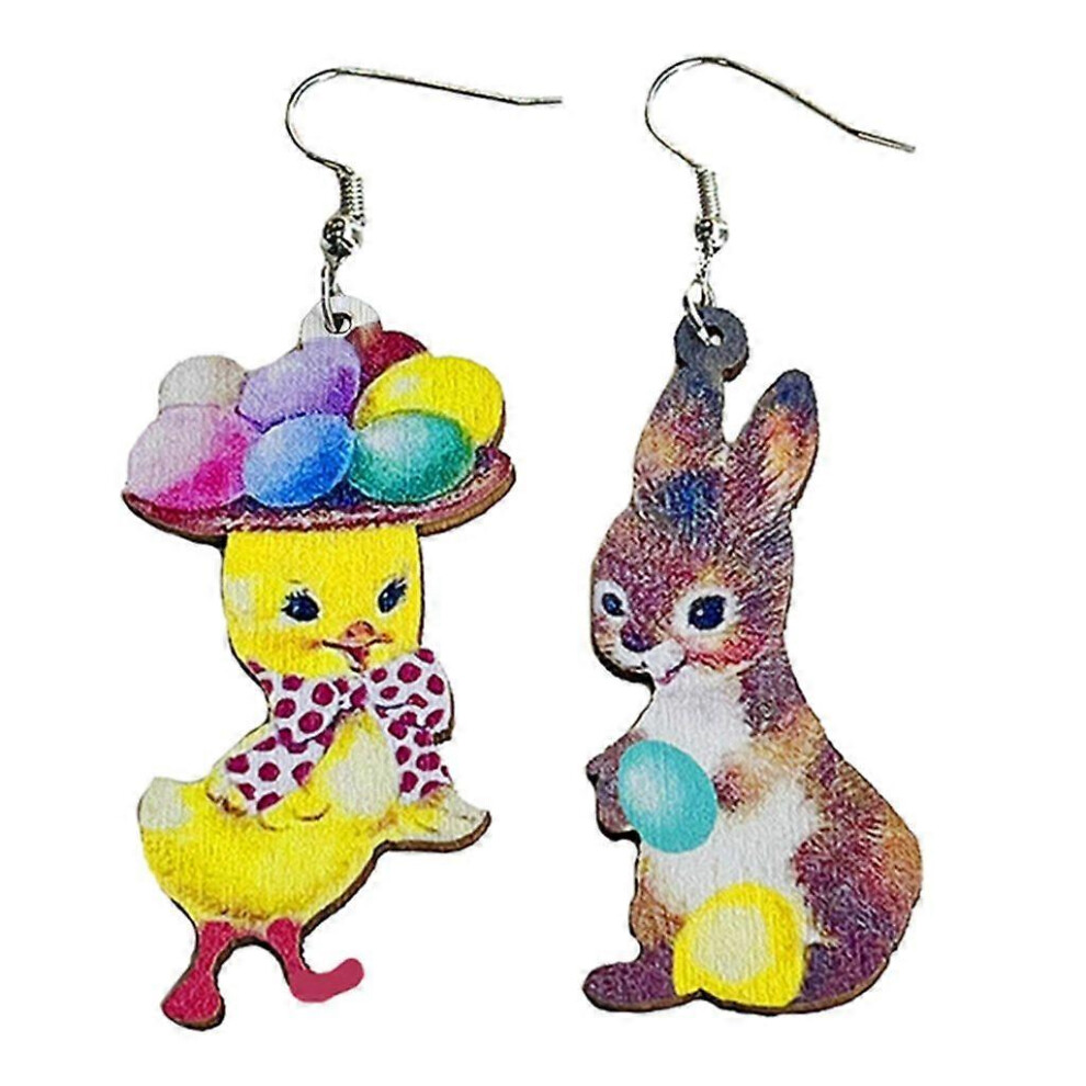 (As Show, 2) Moon Mushroom Earrings Rabbit Duck Print Drop Dangle Earring Party Gift Jewelry 3242242653577
