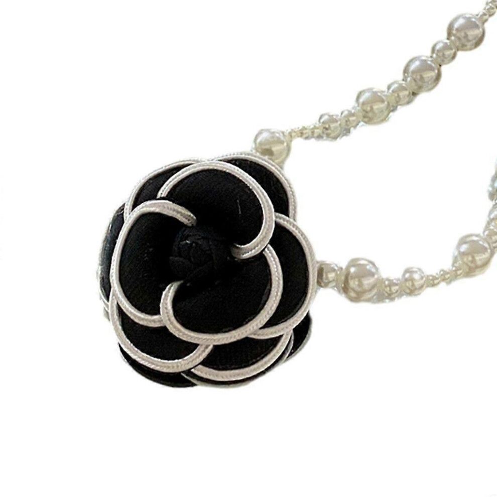 (As Show, One Size) Gothic Camellia Flower Choker Necklace Fashion Bridal Pearl Neck Clavicle Chain 3242242677764