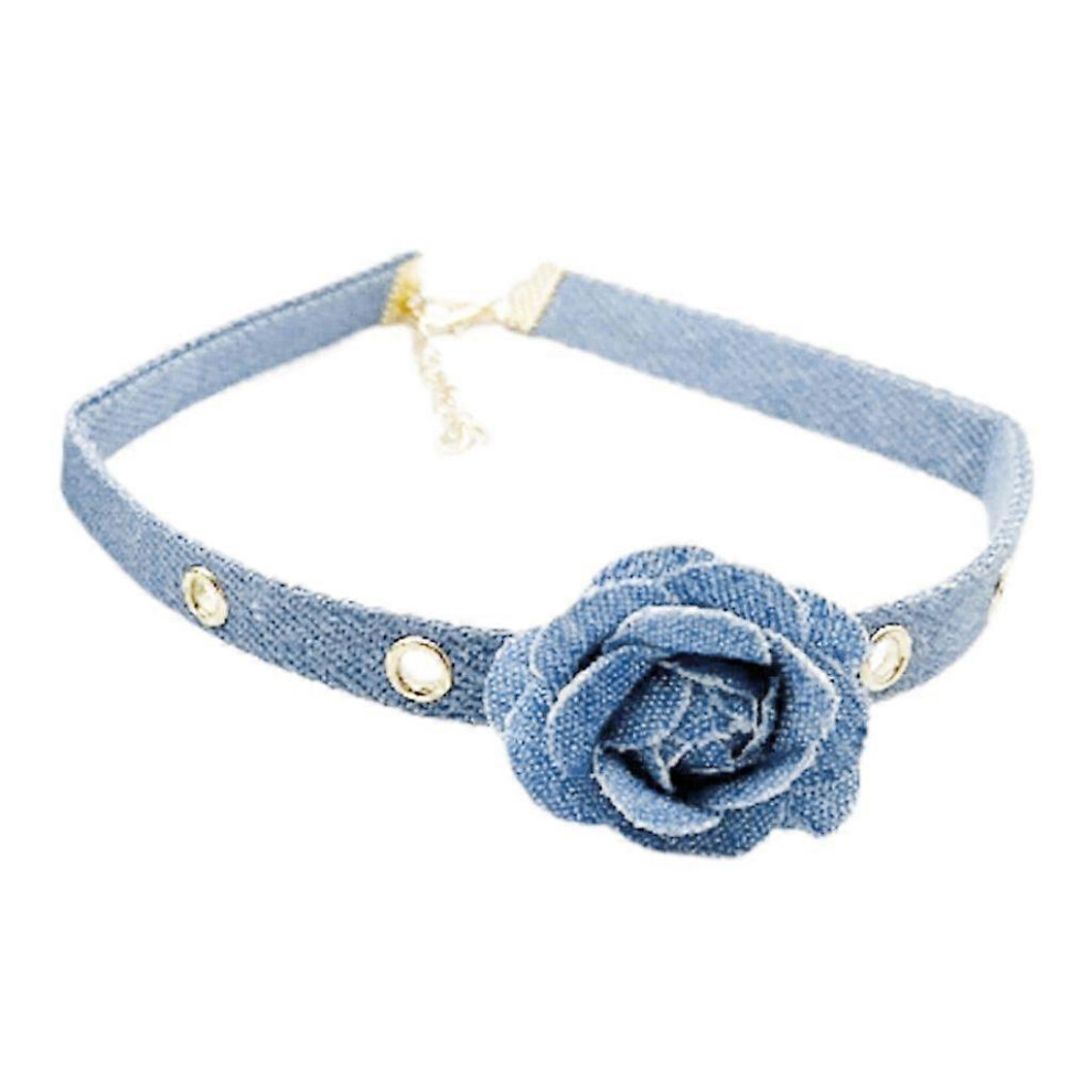 (As Show, One Size) Denim Necklace Stretch Choker Jewelry Rose Flower Necklace Anniversary Gift 5213747866500