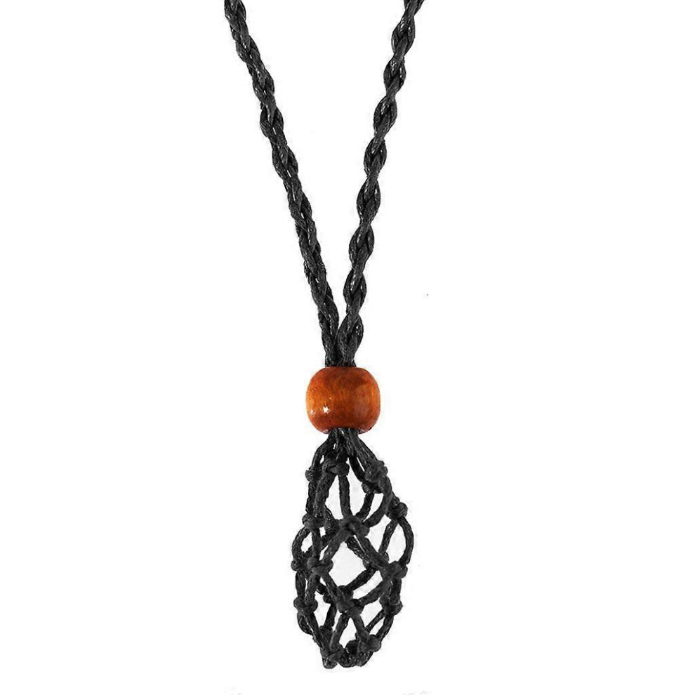 (As Show, Black) Crystal Rough Net Bag Braided Black Brown Adjustable Net Bag Necklace Rope 3242242623051