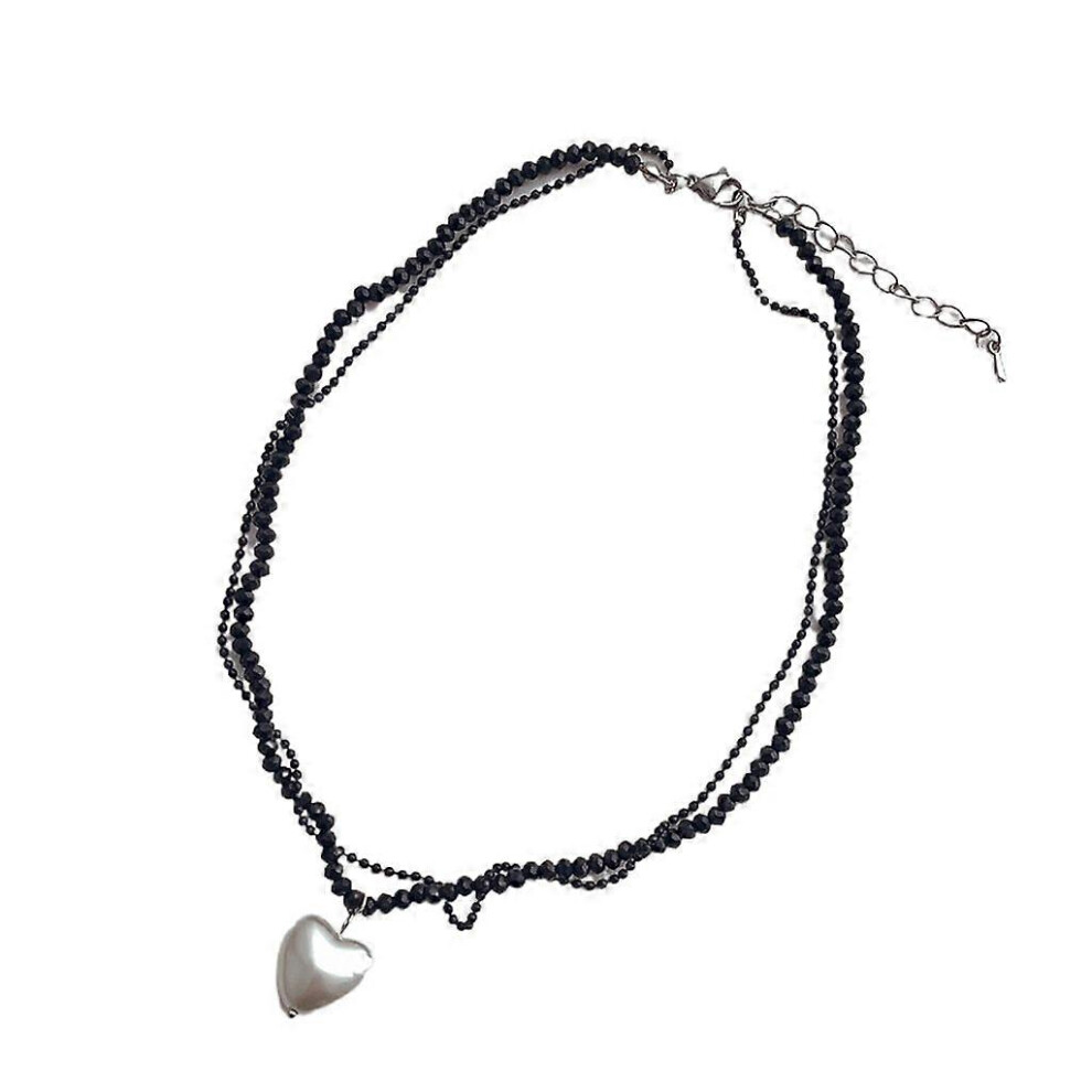 Women's Pink (As Show, ) Double Layered Crystal Love Heart Pendant Necklace Adjustable Neckchain