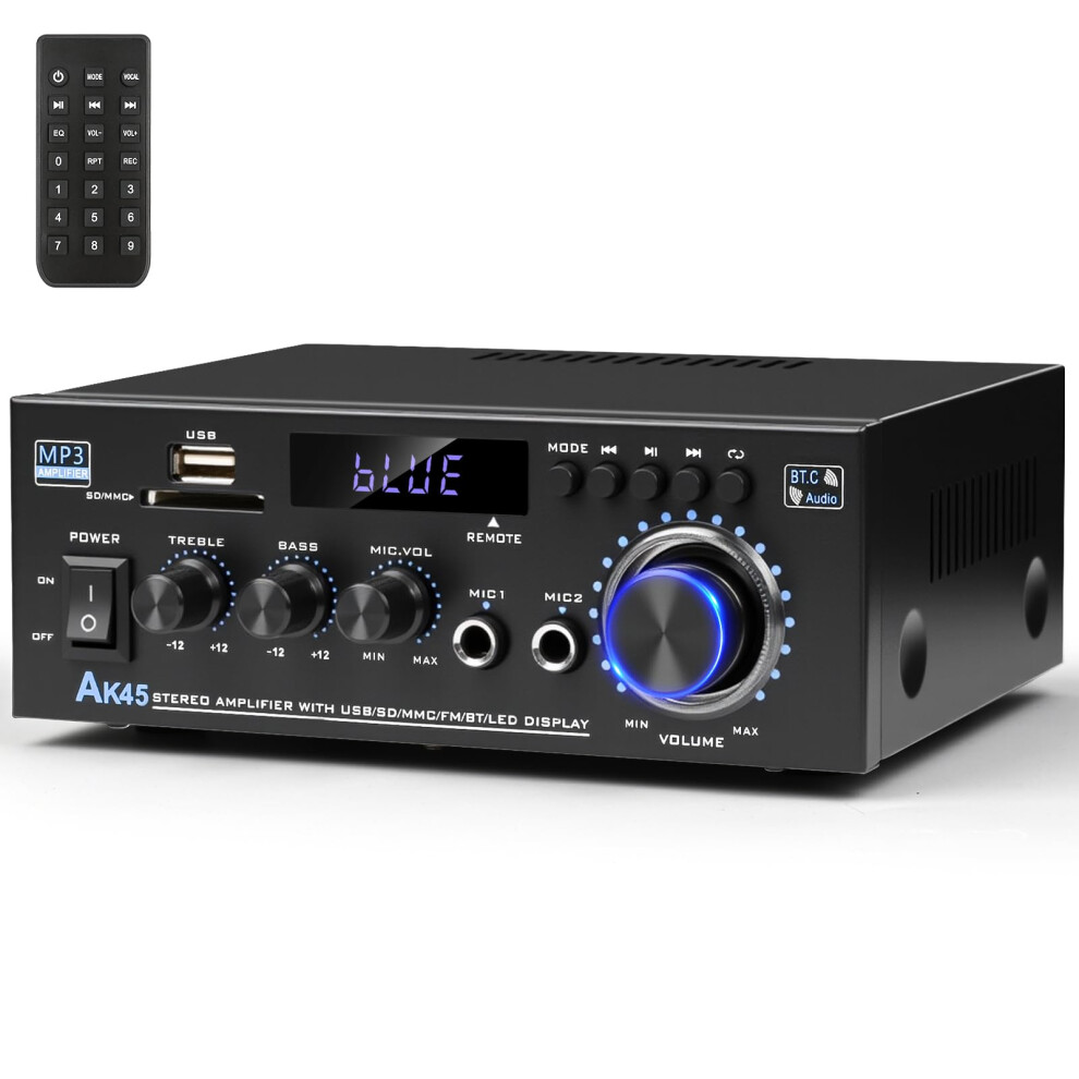 400W Bluetooth 5.0 Stereo Amplifier With Usb Sd Fm Radio, 2 Channel Wireless Home Audio Receiver 9070919519345