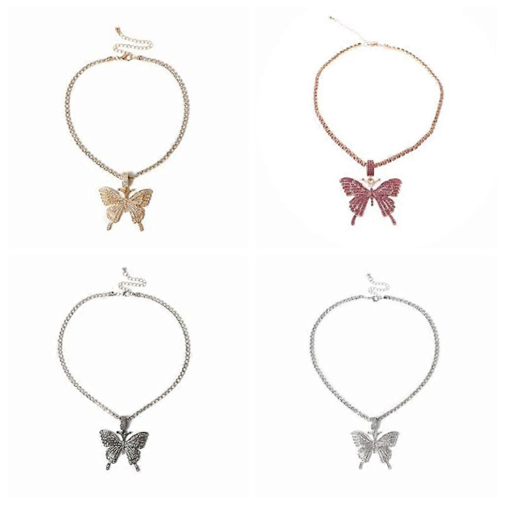 (As Show, One Size) For Rhinestone For Butterfly Pendant Chain Women's Choker Necklace For Ladies An 5213747857614