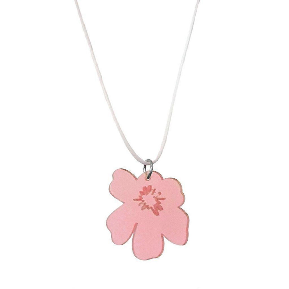 (As Show, Pink) Flower Pendant Necklace Lace Up Choker Fashion Jewelry Sweet Clavicle Chain 3242242615643