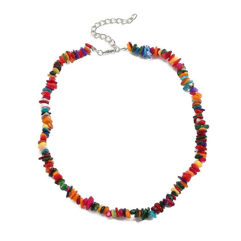 (As Show, 3) Colorful Natural Stone Choker Bohemia Gravel Beaded Grunge Necklace For Women 5213747806957