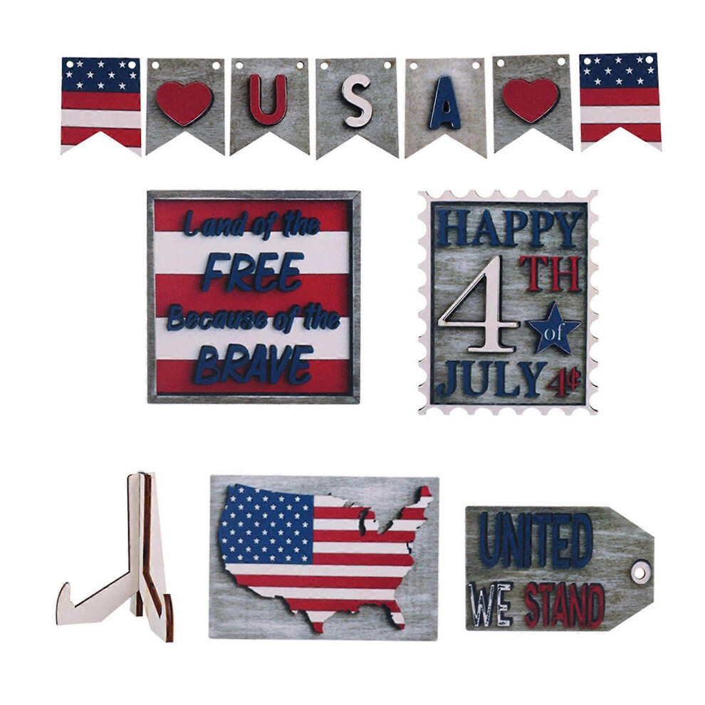 (As Show, B) Independence Day Tiered Tray Decor Bundle Set Hat Star Letters Desktop Ornament 3242242690794