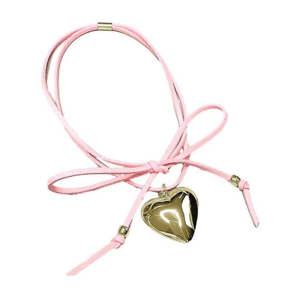 (As Show, White) Heart Pendant Necklace Choker Neck Tie Chain Elegant Clavicle Chain Necklace 5213747824975