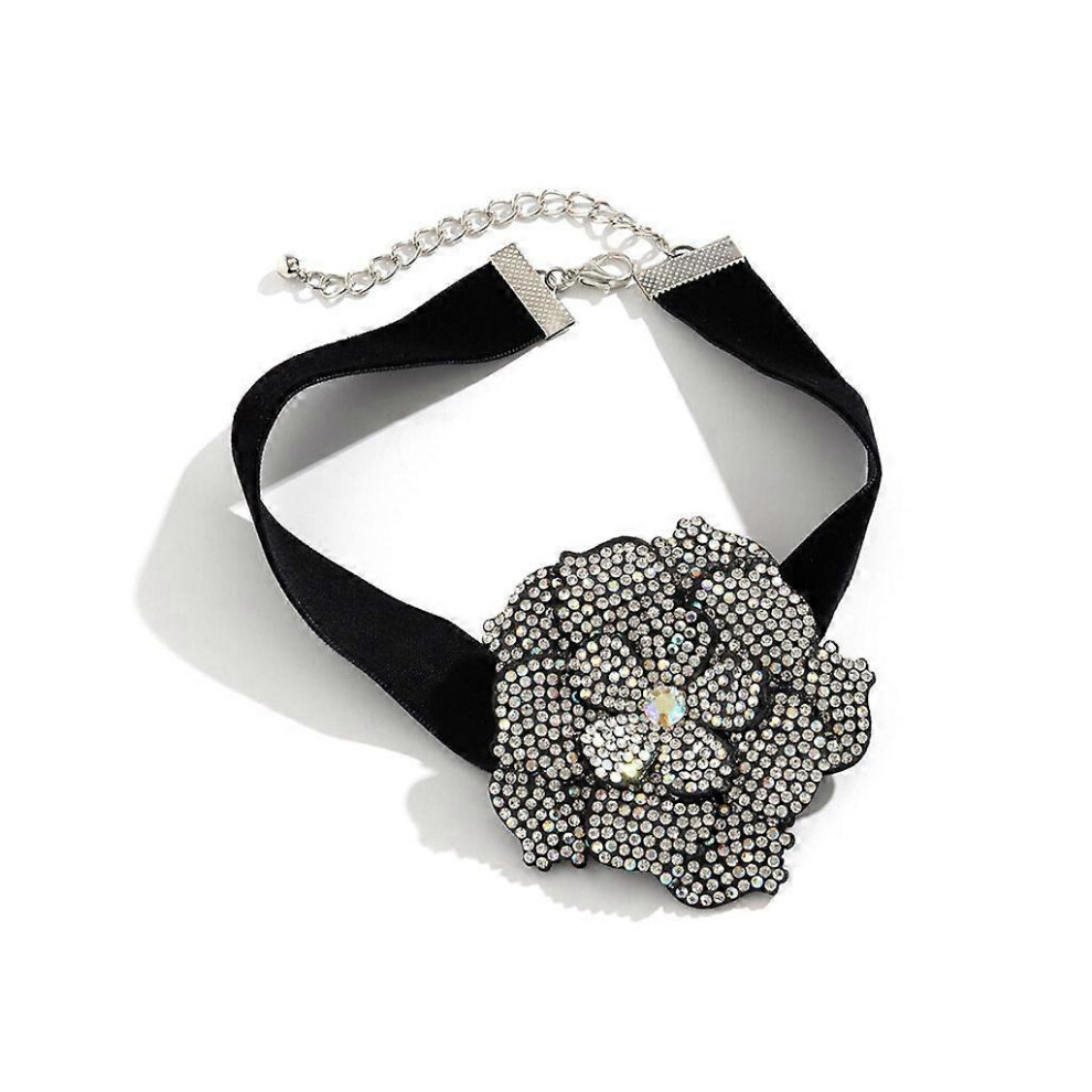 (As Show, One Size) Romantic Flocking Cloth Flower Bracelet Adjustable Choker Exaggerated Jewelry 3242242635542