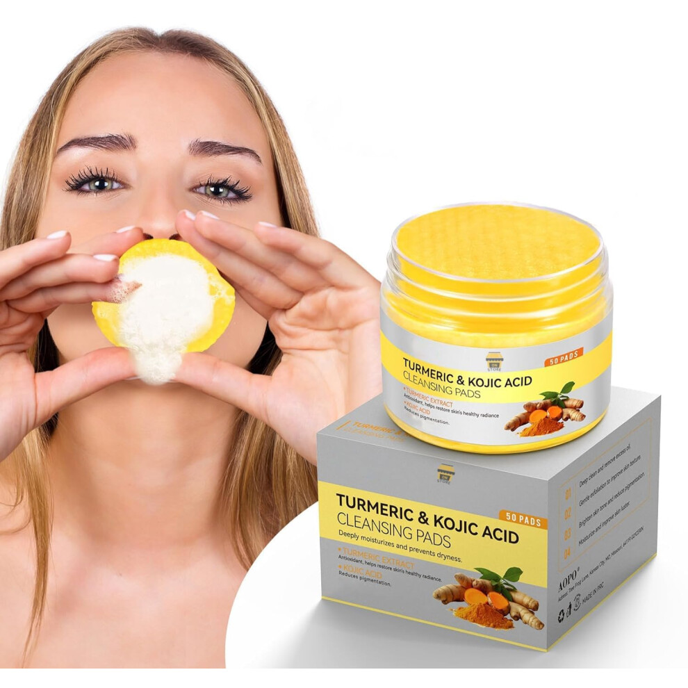 Turmeric Cleansing Pads with Vitamin C, Deep Exfoliating Facial Pads for Oily Skin, 50 Pcs Pack