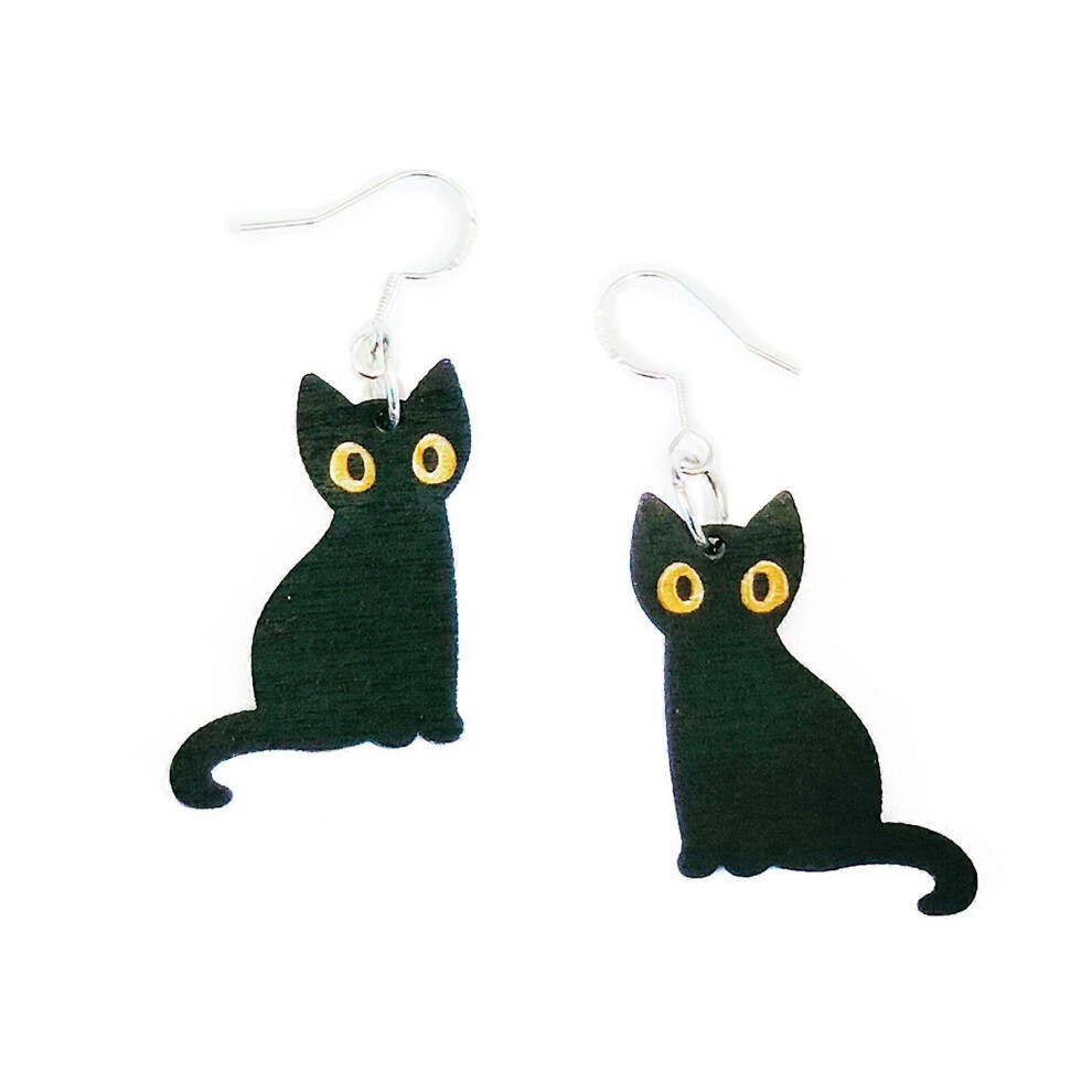 (As Show, One Size) Kawaii Halloween For Cat Earrings Black For Cat Dangle Earring Wood Drop Earring 5213747888748