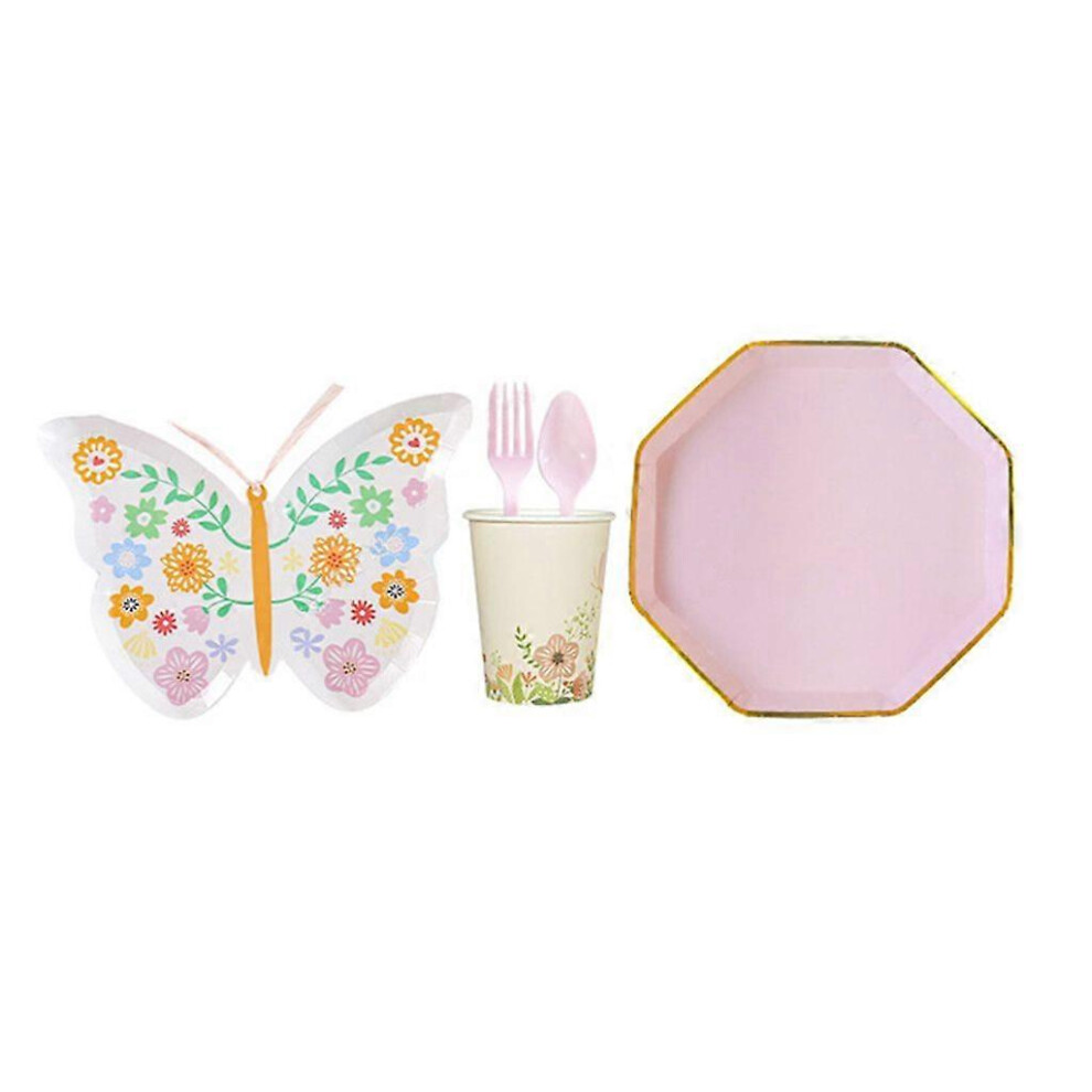 (As Show, One Size) Disposable Tableware For Butterfly Shape Plates Forks Spoons Cups Napkins Knives 5213747836008