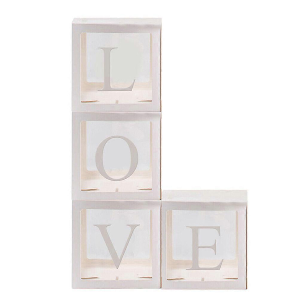 (As Show, One Size) 4Pcs White Transparent Balloon Boxes Block With Love Baby Letters Party Decor 5213747831508