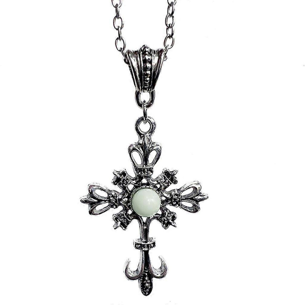 (As Show, One Size) Cross Pendant Necklace Punk Choker Luminous Stone Necklace Gothic Jewelry 3242242627561