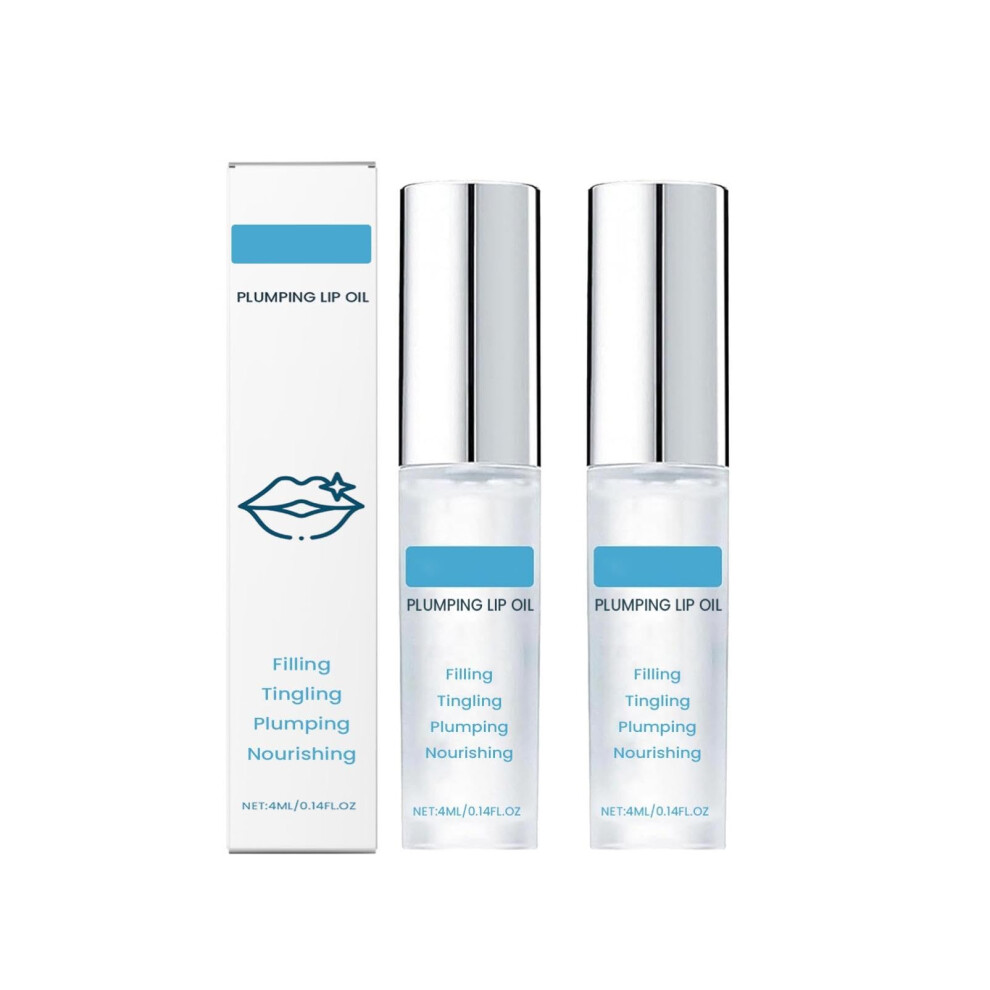 Lip Plumping Gloss with Hydrating Lip Oil for Fuller Lips, Transparent Nonsticky Glow, 2 Pack