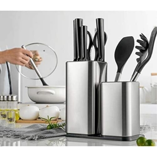 Stainless Steel Kitchen Knife Block with Multi Functional Slots and Scissors Holder for Compact Storage 1