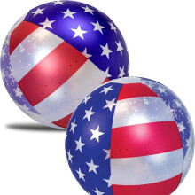 2Pack 16 Inch Glitter USA Flag Beach Balls, Patriotic Inflatable Pool Balls for Summer Party