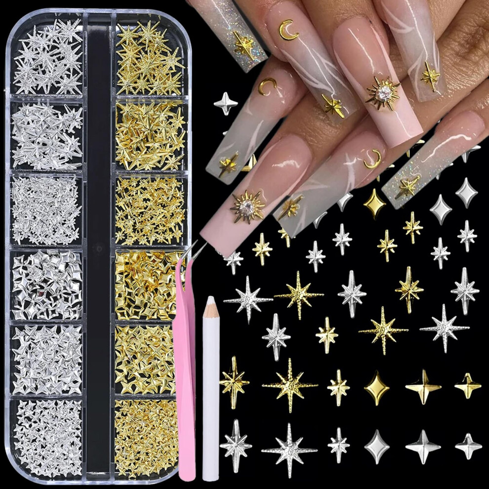 Gold/Silver And 3D Nail Charms Ocean Theme Starfish Seashell Decorations With Pickup Pen And Tweezers