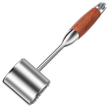 Stainless Steel Meat Tenderizer Hammer with Double Sided Mallet and Ergonomic Wooden Handle