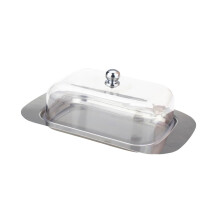 Stainless Steel Butter Dish with Plastic Lid Smooth Finish Easy Lift Holder for Kitchen Use