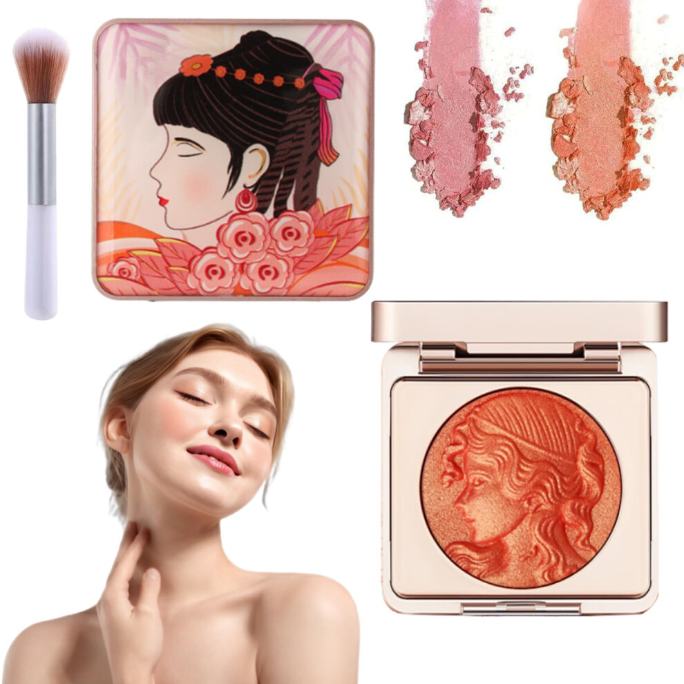 Powder Blush Palette 02# Long Lasting Natural Matte Blush for Cheeks with Brush, Silky Smooth Buildable Finish