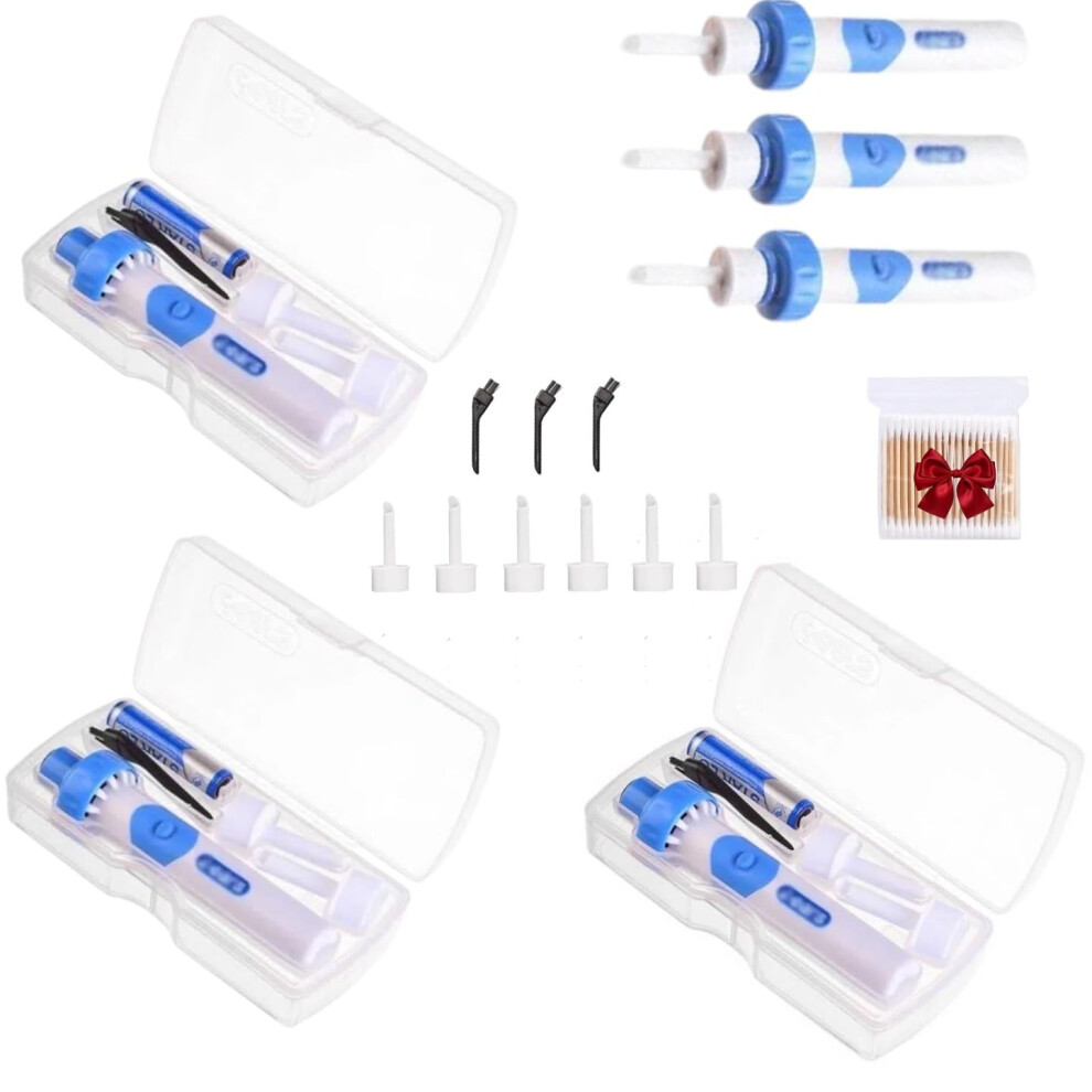 Electric Ear Wax Removal Tool with Gentle Vibration Suction, Silicone Tip Cordless Ear Cleaner Kit with 3 Replaceable Heads