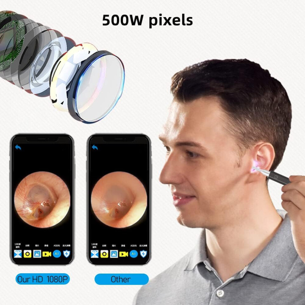 1080P Ear Wax Removal Camera with LED Lights, Wireless Waterproof Ear Cleaner for iPhone and Android