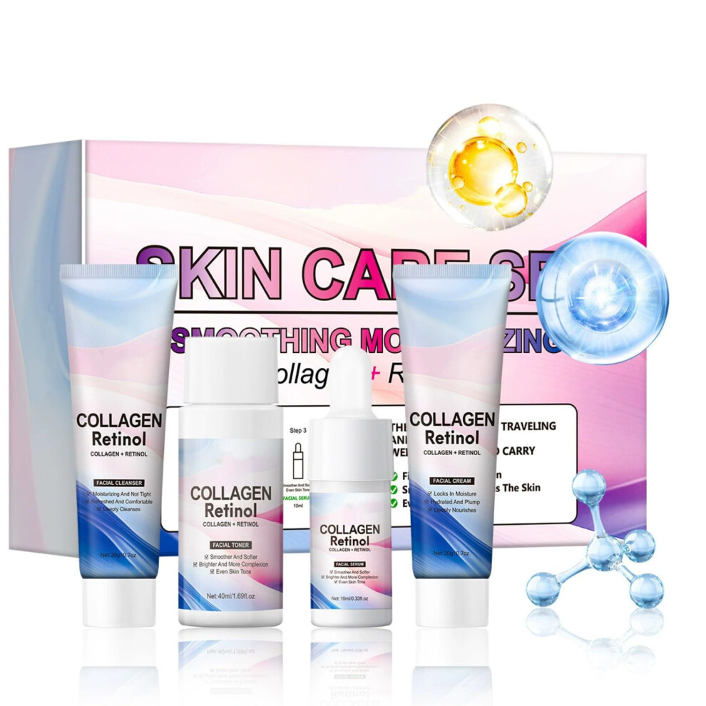 Retinol Collagen Skincare Set 4 Piece AntiAging Travel Kit with Hydrating Firming Formula for Women and Men