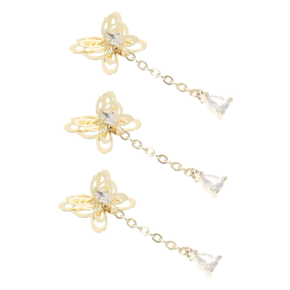 Nail Art Charms with Zircon Chain, Star and Moon Pendant Decorations, 3pcs DIY Manicure Accessories