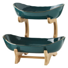 Elegant Two Tier Wooden Dessert Stand with Ceramic Plates for Parties and Special Occasions