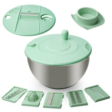 Large Stainless Steel Salad Spinner 4.25 Quart with FiveBlade Slicer for Fast SpinDrying Vegetables and Fruits