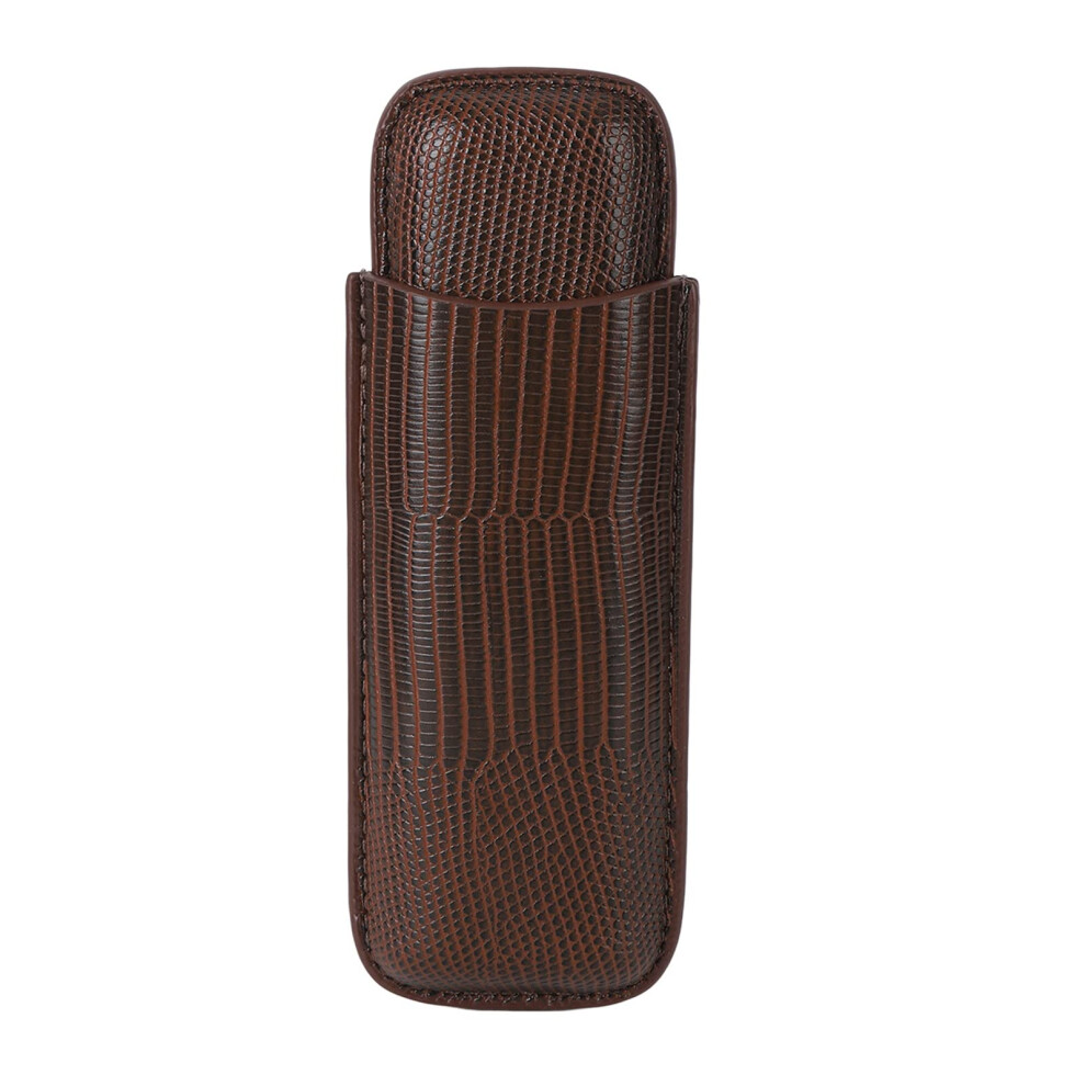 Brown Cigar Case Leather Holder For 2 Cigars, Elegant Pu Design With Compact Travel Size